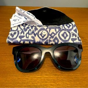 Stella and Dot sunglasses with case and cleaner cloth- gently used- blue green